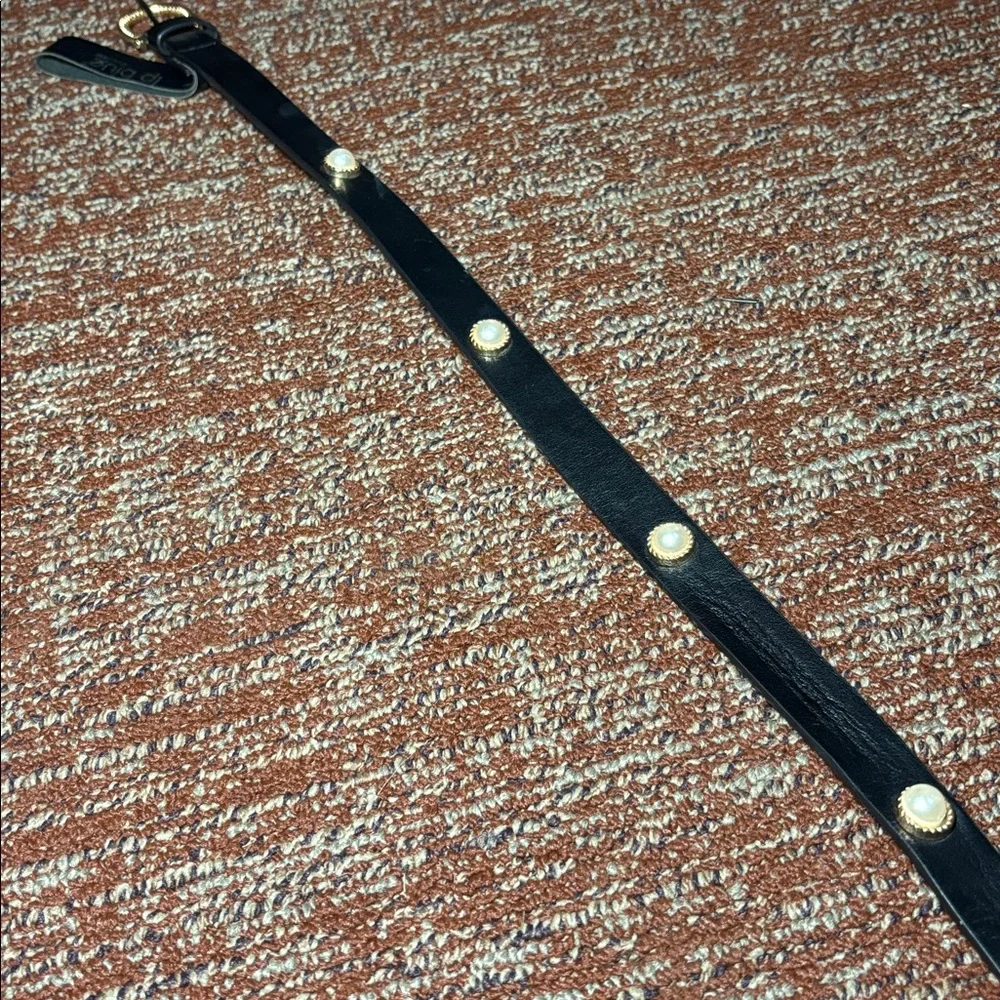 Lp blue black thin pearl accent women’s belt gold buckle girlie belt large